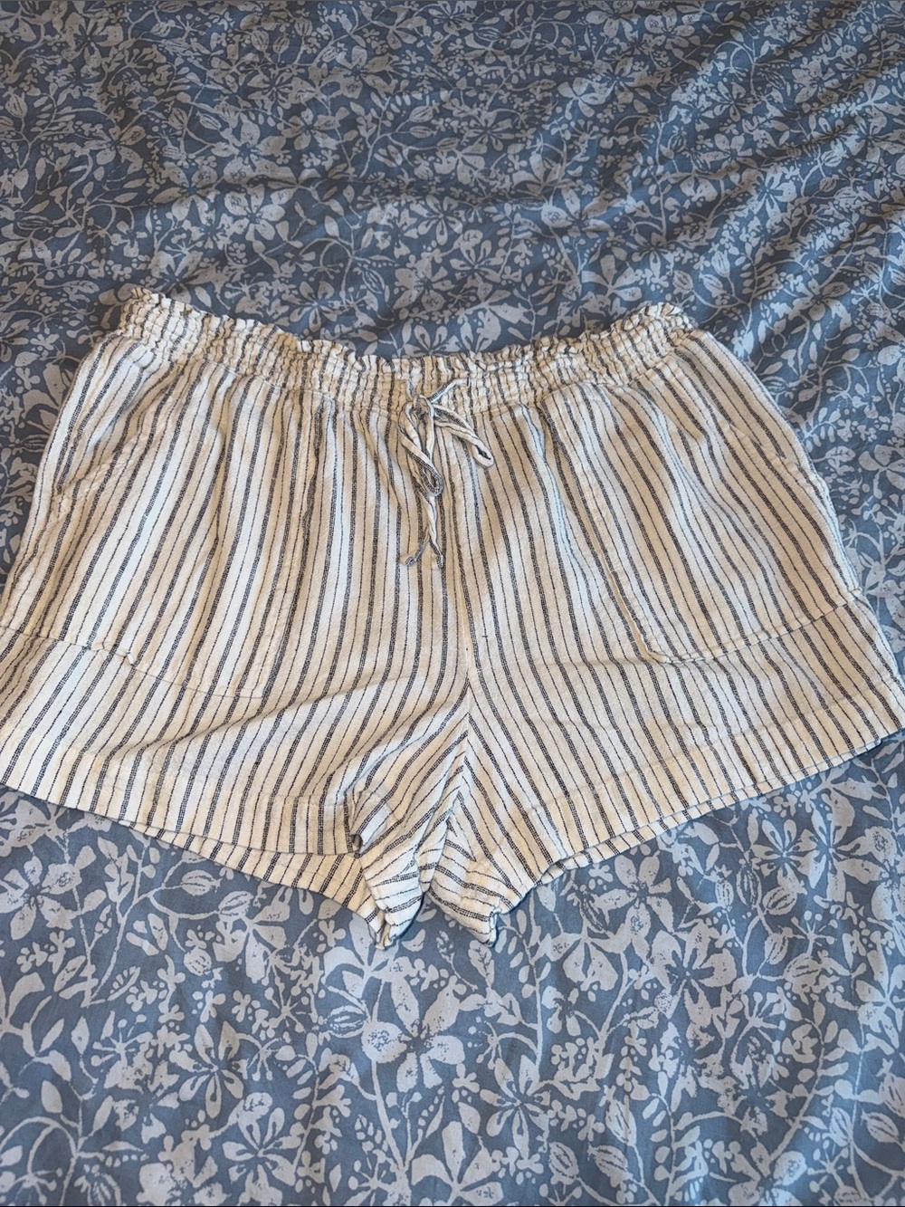Time and Tru Cream and Black Striped High-Waist Shorts